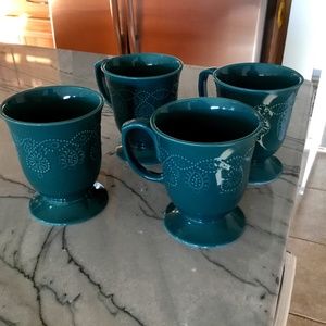 Set of 4 Pioneer Woman Teal Pedestal Coffee Mugs